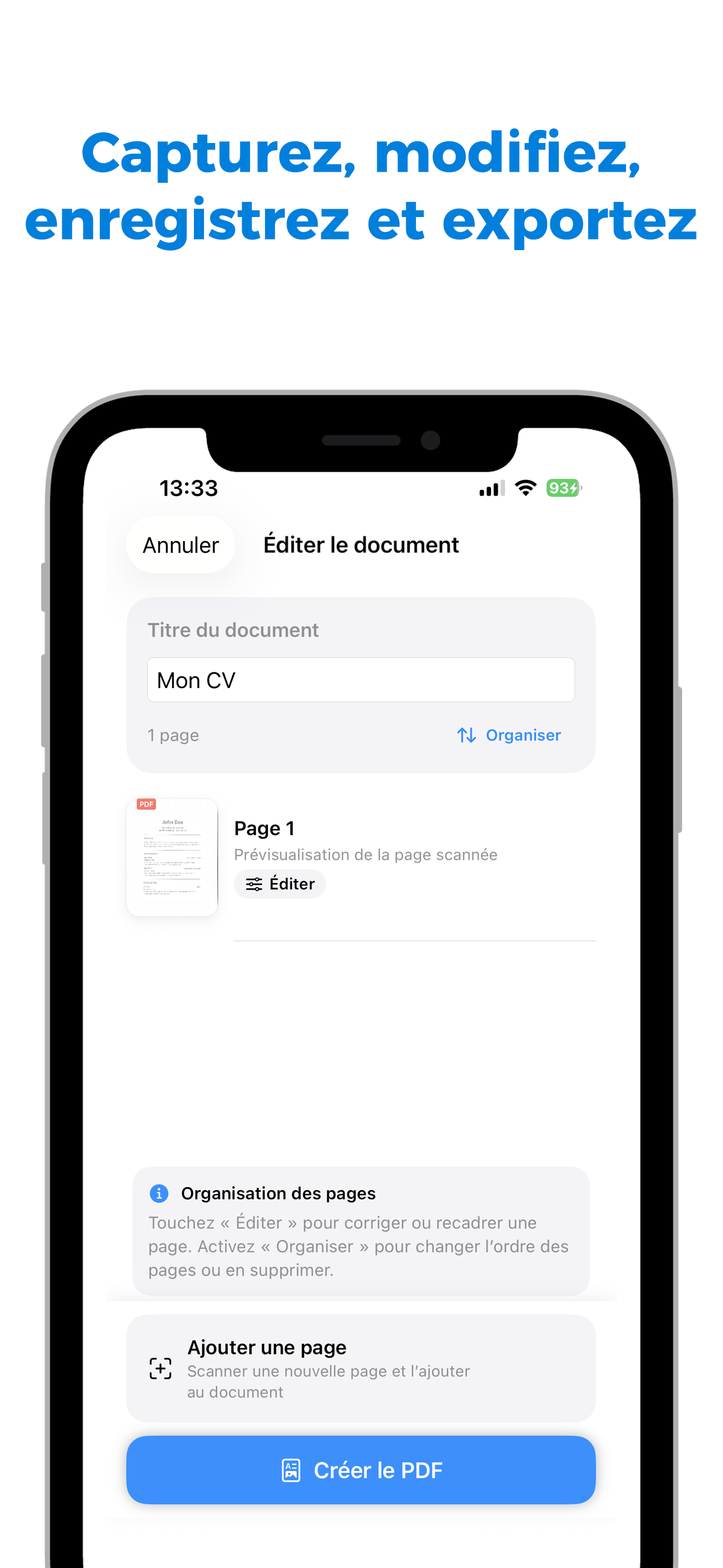 Éditer et organiser un PDF scanné sur iPhone